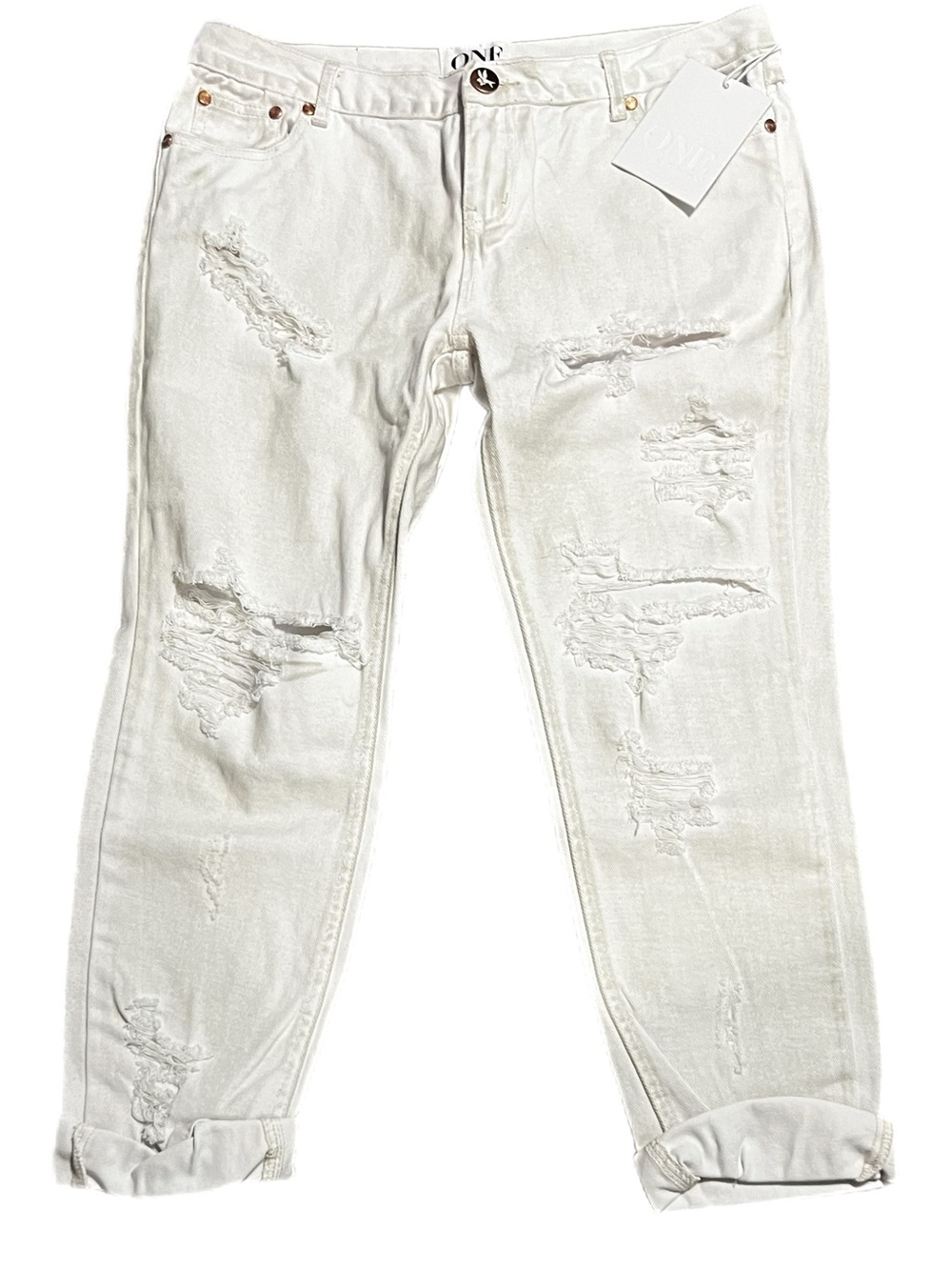 NWT One Teaspoon Dirty White Distressed Boyfriend Jeans